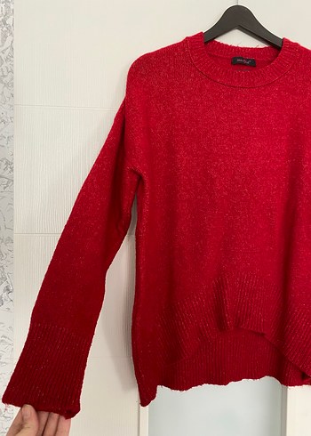 Koyu Kırmızı Örgü Kadın Yün Kazak - Görsel 2