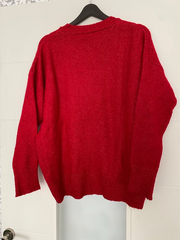 Koyu Kırmızı Örgü Kadın Yün Kazak - Görsel 4