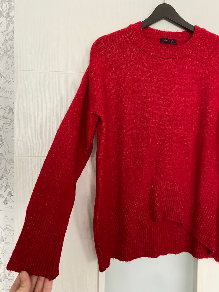 Koyu Kırmızı Örgü Kadın Yün Kazak - Görsel 2