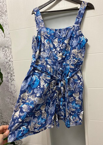 Lacivert Bağlama Desenli Mini tulum - Görsel 4