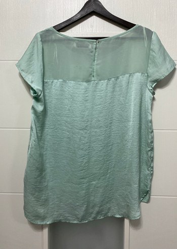 Kadın Yeşil Kısa Kollu Saten Bluz - Görsel 5