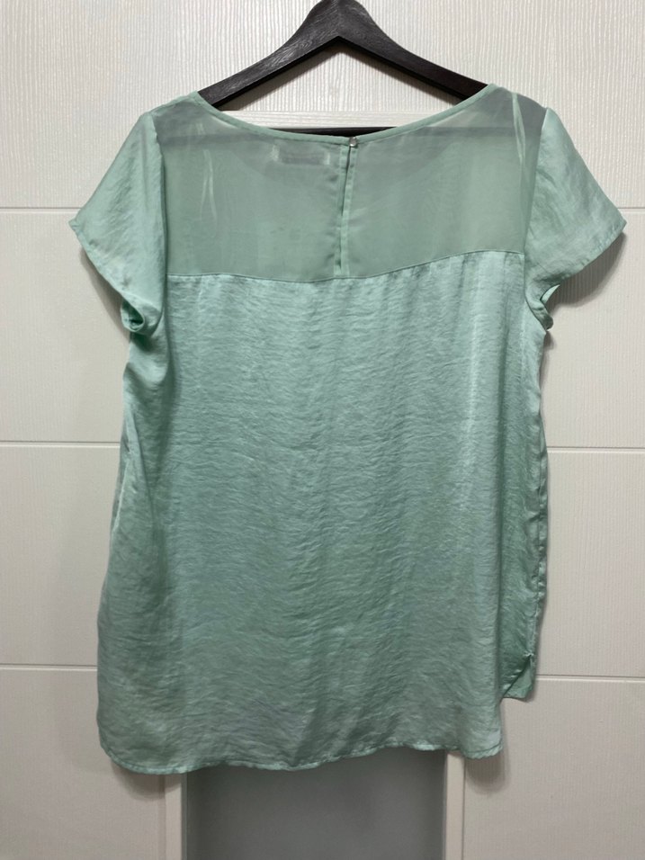 Kadın Yeşil Kısa Kollu Saten Bluz - Görsel 5