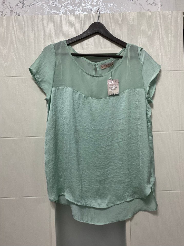 Kadın Yeşil Kısa Kollu Saten Bluz - Görsel 4