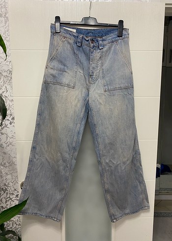 Zara Kadın Mavi Bol Kesim Midi Kot Pantolon - Görsel 5