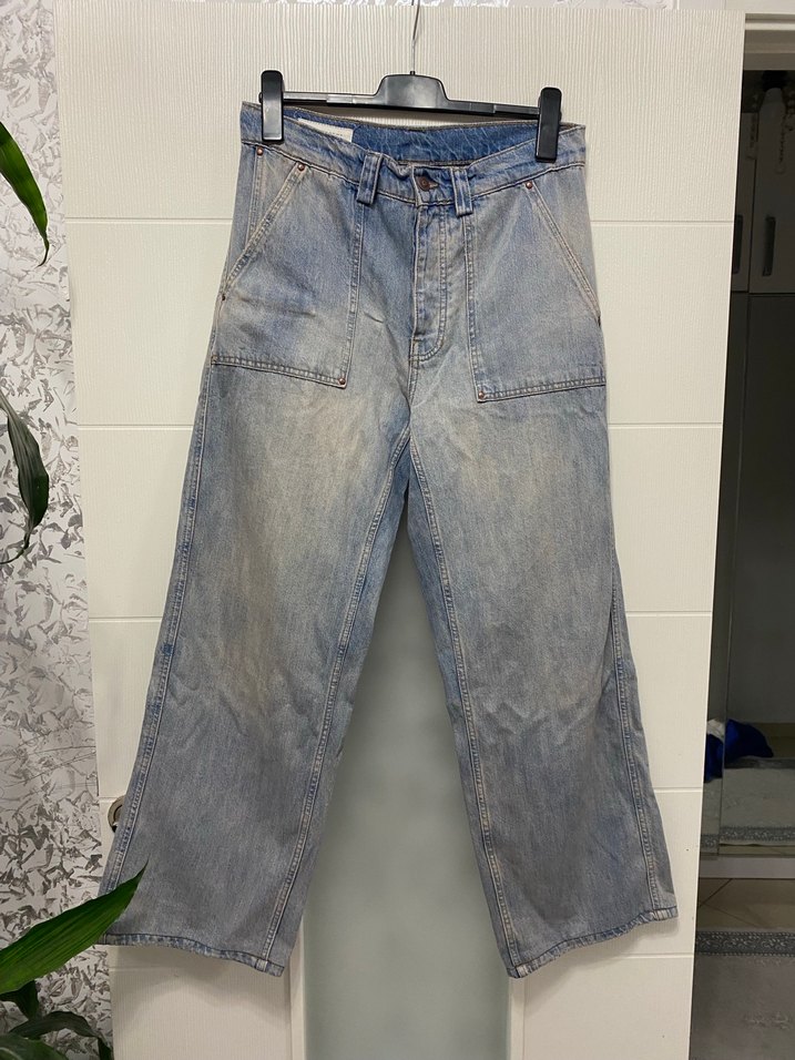 Zara Kadın Mavi Bol Kesim Midi Kot Pantolon - Görsel 5