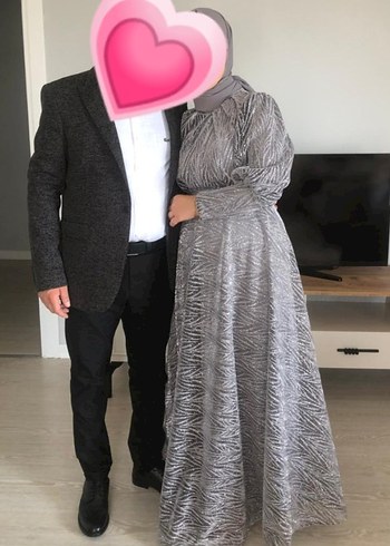 Abiye Uzun Gri Drapeli V Yaka Kadın Abiye Şal Hediyedir