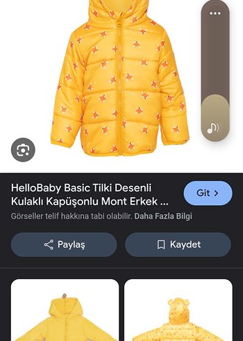 4 Yaş Beden HelloBaby Erkek Bebek Kapüşonlu Tilki Desenli Mont