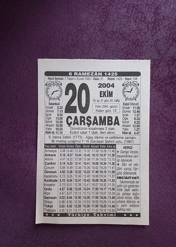 20 Ekim 2004 takvim yaprağı