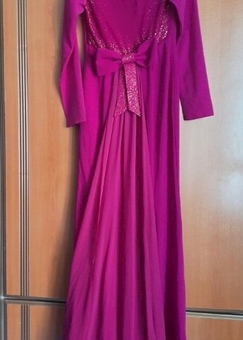 Mor Uzun Drapeli Kadın Elbise - Görsel 2