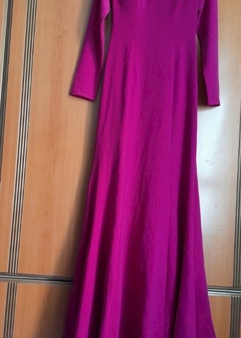 Mor Uzun Drapeli Kadın Elbise - Görsel 3