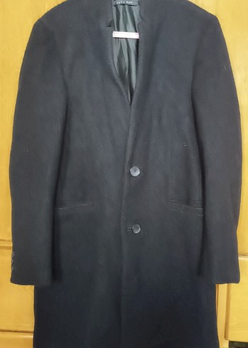 Siyah Midi Erkek Palto, Notch Yaka, Regular Fit - Görsel 2