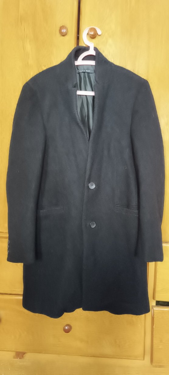 Siyah Midi Erkek Palto, Notch Yaka, Regular Fit - Görsel 2