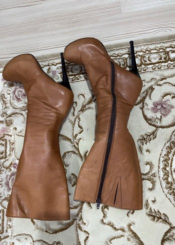 37 Beden camel Renk Bej Deri Dizüstü İnce Topuklu Çizme