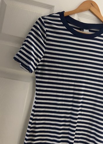H&M Mavi Çizgili Kısa Kollu Mini Elbise