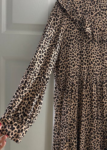 38 Beden kahverengi Renk Leopar Desenli Kısa Elbise