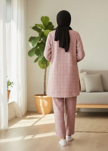 gül kurusu tesettür takım - Görsel 2