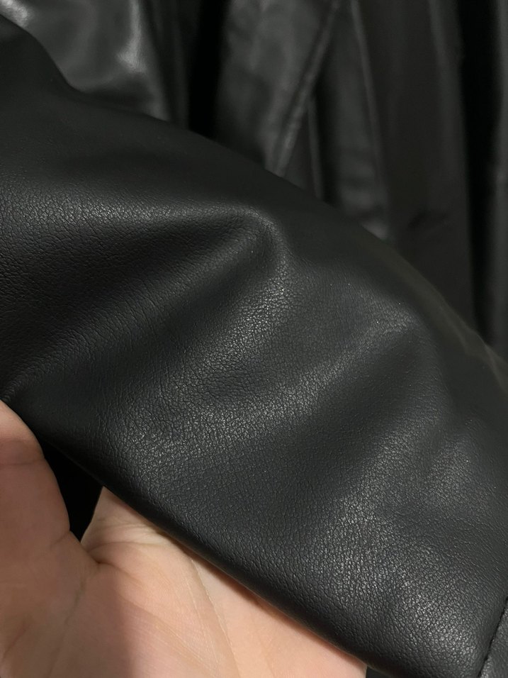 Uzun Siyah Deri Kemerli Kadın Ceket - Görsel 4
