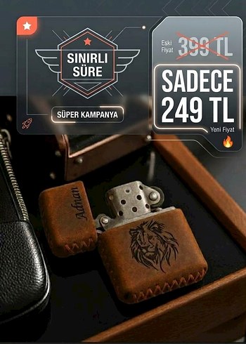 Diğer Kisiye Ozel Hediyelik Hakiki Deri El Yapimi Benzinli Cakmak