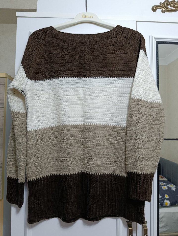 Kadın Bohem Örgü Kazak - Kahverengi Tonlar - Görsel 3