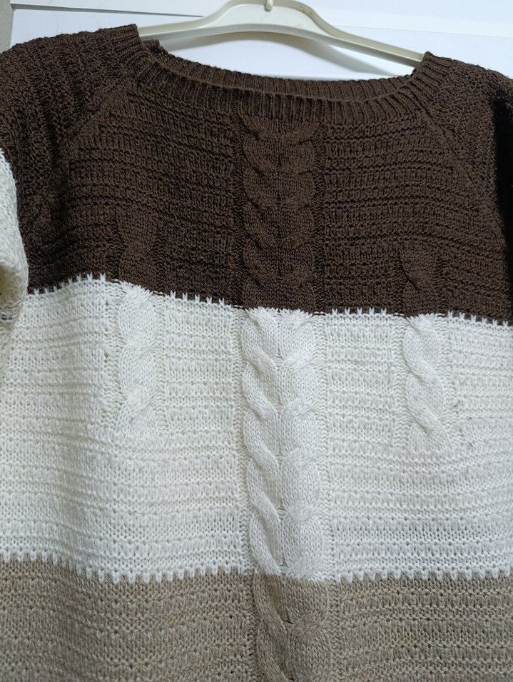 Kadın Bohem Örgü Kazak - Kahverengi Tonlar - Görsel 2