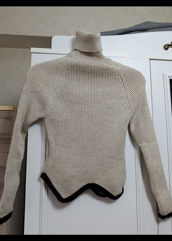 Bej Boğazlı Örgü Kadın Kazak - Görsel 3