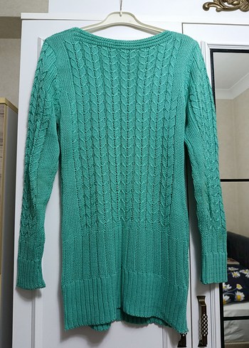 Kadın Turkuaz Örgülü Kazak - Görsel 3