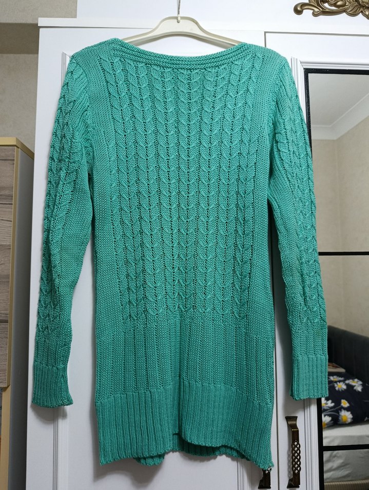 Kadın Turkuaz Örgülü Kazak - Görsel 3