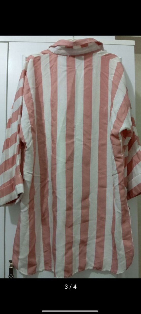 Kadın Pembe Çizgili Gömlek - Görsel 3