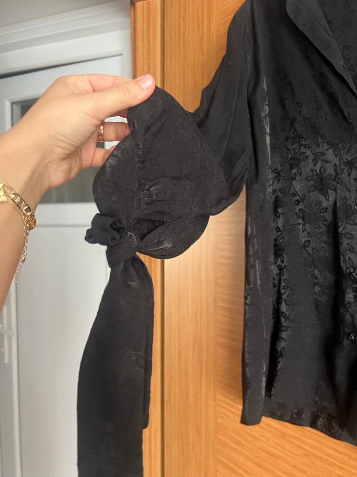 Kadın Siyah parlak  Düğmeli Gömlek - Görsel 2