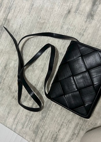 Siyah Deri Kareli Kadın Çanta - Görsel 2