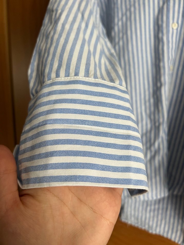 Mavi beyaz Çizgili Pamuklu Uzun Kollu Gömlek - Görsel 2