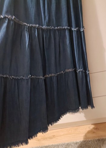 40 Beden Fırfırlı Bohem Uzun Denim Etek