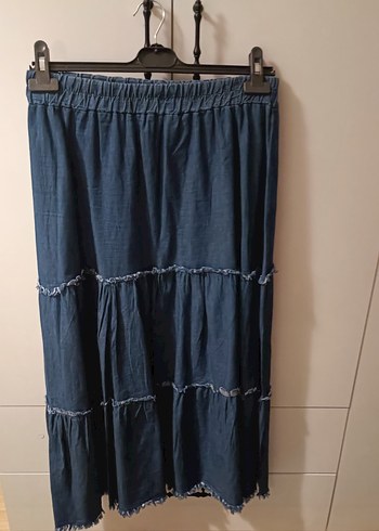 Fırfırlı Bohem Uzun Denim Etek