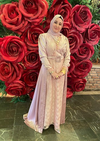 44 Beden pembe Renk Pembe Uzun Kollu Drapeli Kadın abiye
