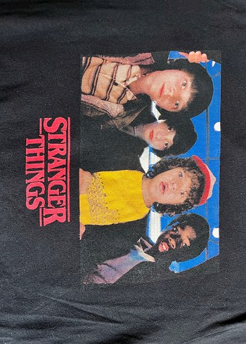 m Beden siyah Renk Stranger Things Baskılı Unisex Siyah Tişört