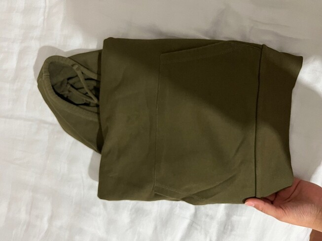 Diğer Haki Kapüşonlu Uzun Sweatshirt