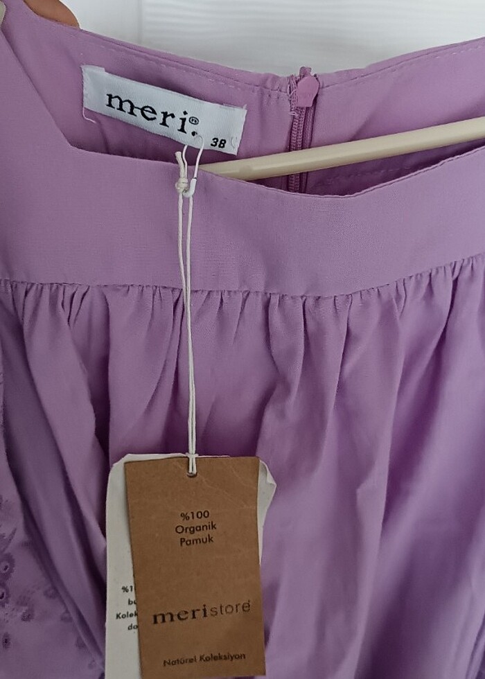 Sıfır lila kuşaklı balon kol yazlık elbise - Görsel 3