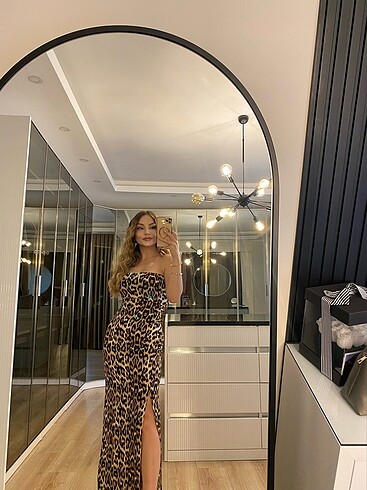 Leopar desen maxi boy elbise