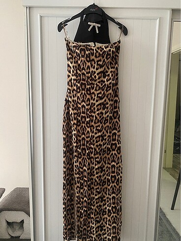 s Beden siyah Renk Leopar desen maxi boy elbise