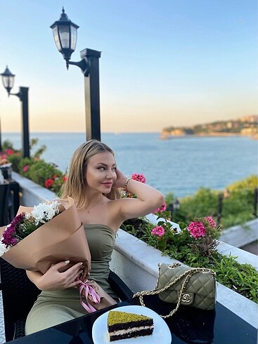 Zara orijinal streç drapeli midi haki elbise