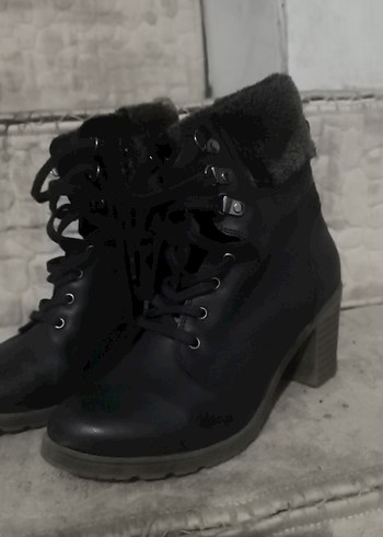 Siyah Deri Kürklü Blok Topuklu Kadın Bot - Görsel 4