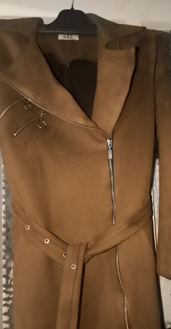 Kahverengi Süet Kemerli Uzun Trençkot - Görsel 2
