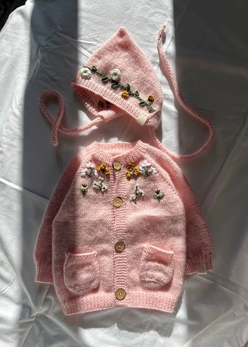 Kız bebek örgü hırka & bone - Görsel 2