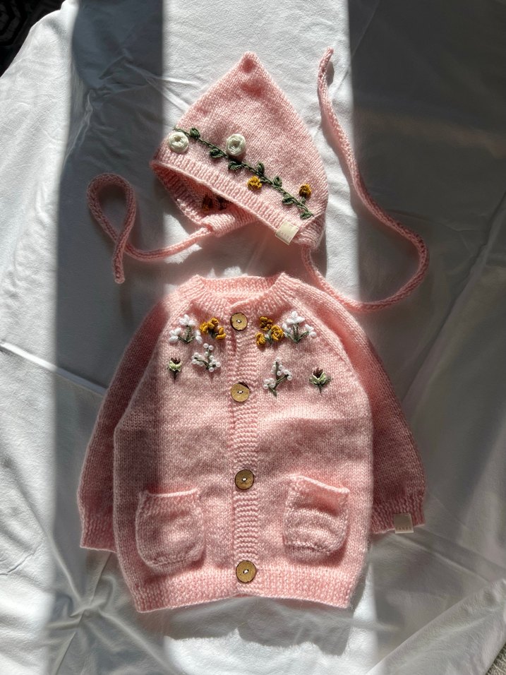 Kız bebek örgü hırka & bone - Görsel 2