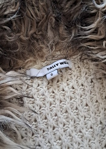 Tally Weijl Bej Örgü Yelek, Kürklü Yaka, Midi Boy