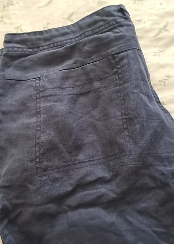 Erkek Lacivert Keten Midi Bermuda Şort - Görsel 4