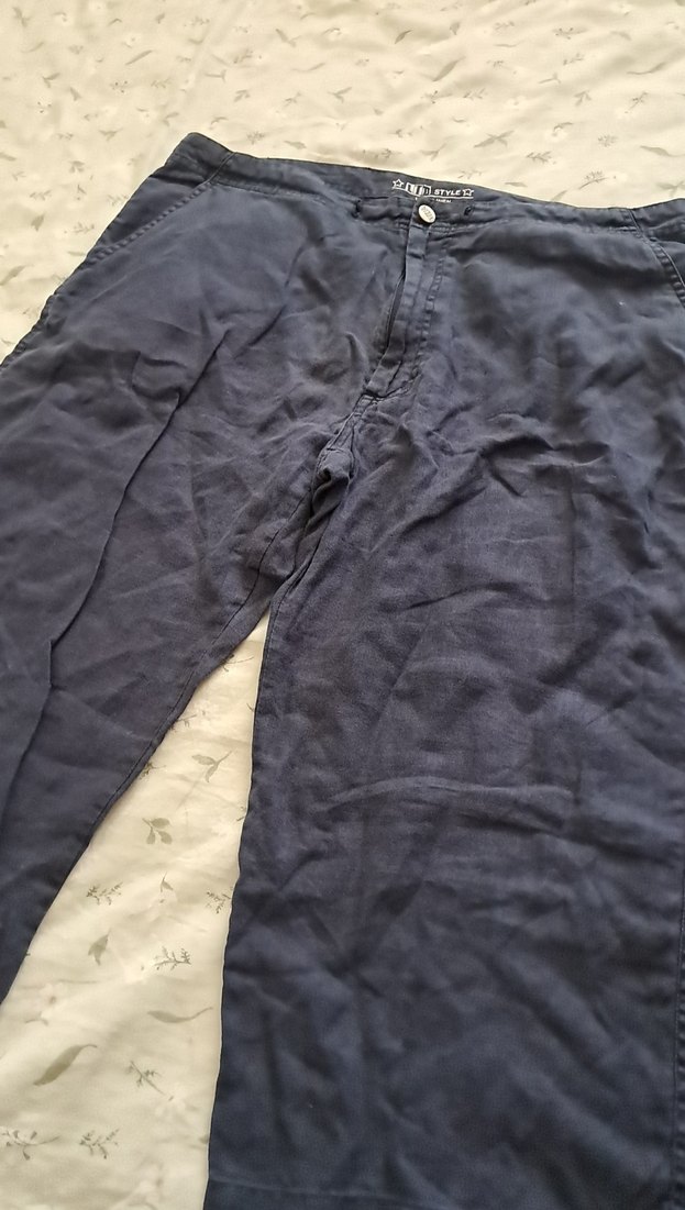 Erkek Lacivert Keten Midi Bermuda Şort - Görsel 2