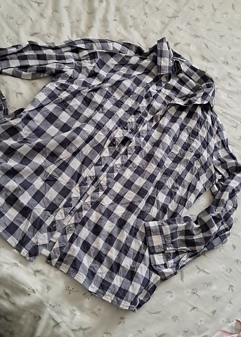 Gri Kareli Uzun Kollu Keten Gömlek - Görsel 2