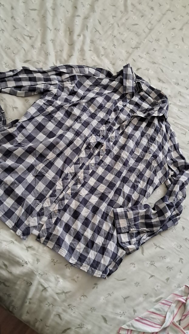 Gri Kareli Uzun Kollu Keten Gömlek - Görsel 2