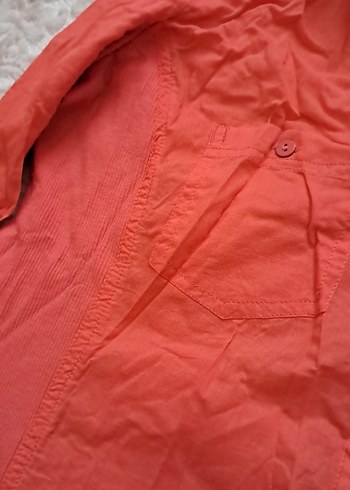 Kırmızı Keten Düğmeli Kadın Gömlek - Görsel 3